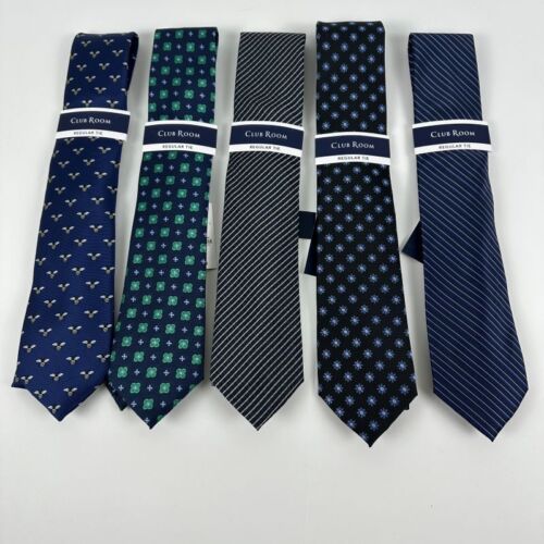 Club Room Mens Classic Lot of 5 Polyester Ties Assorted Blue-OS - Picture 1 of 7