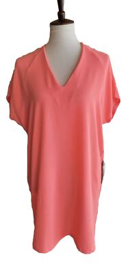 FELICITY & COCO Women's Coral Short Sleeve Kinsey V-Neck Crepe Shift Dress M