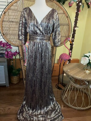 Lilly Pulitzer Parigi Elbow Sleeve Maxi Women's Clothing Gold Metallic : MD