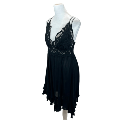 Free People Adella Slip Dress Black Asymmetrical Hem Size Small | eBay