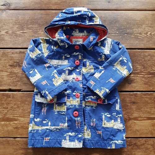 Mini Boden Hooded Cotton Jacket 3-4 Years Blue London Print