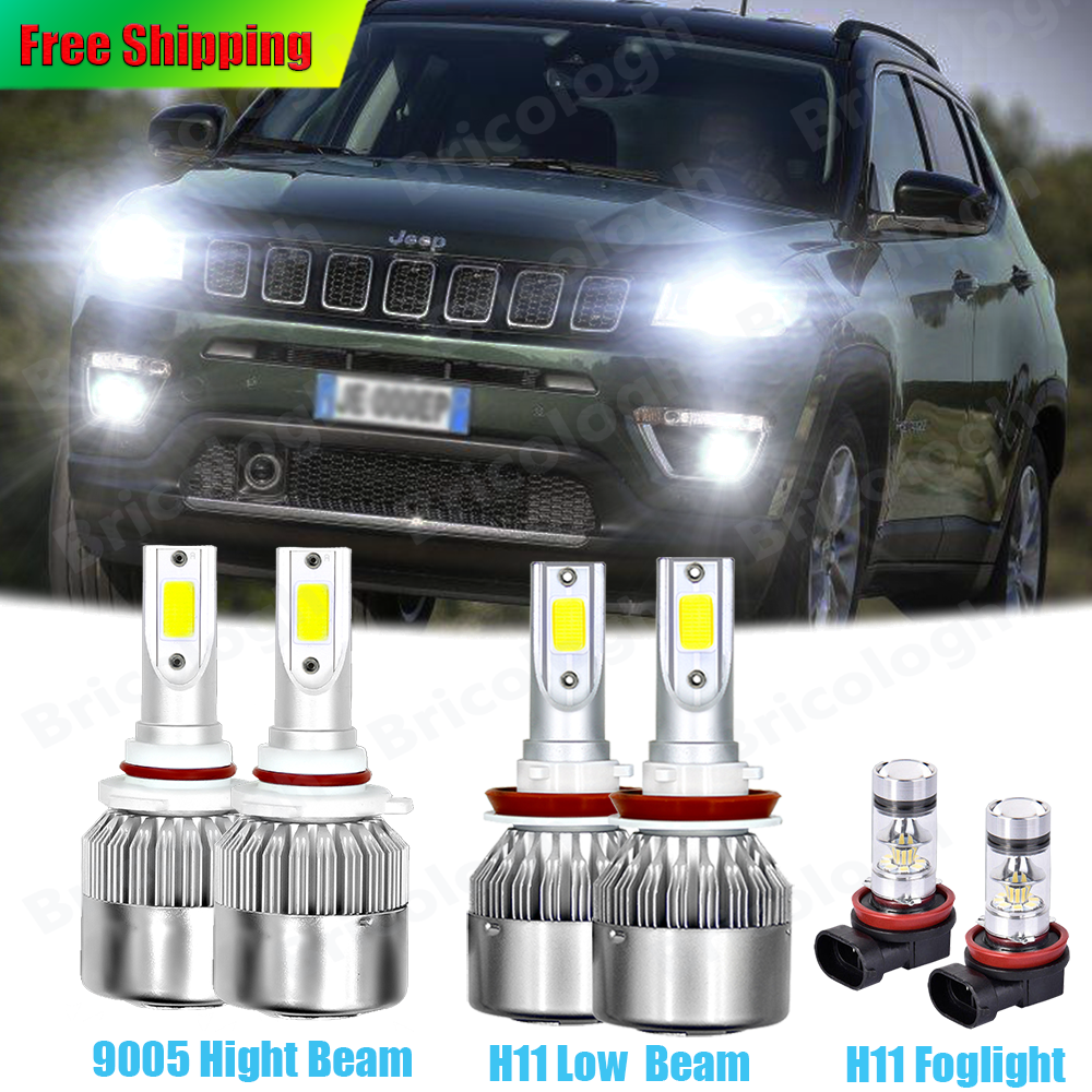 For Jeep Compass 2017 2018 2019 2020 6Pcs LED Headlight + Fog