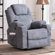 360° Swivel Rocker Recliner Chair Single Sofa Glider W/ Massage Heat USB Ports