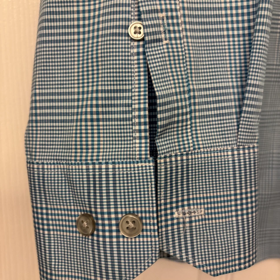 Camisa abotonada a cuadros verde azulado Kenneth Cole para hombre 17,5. 34/35. Camisa de vestir sin planchar Foto 2 de 4