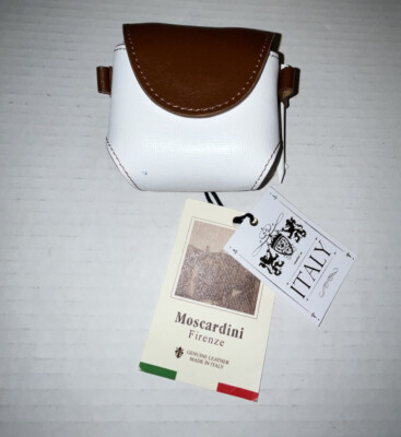 Moscardini Firenze ITALY Genuine White Brown Leather Golf Ball  Tees Case Holder