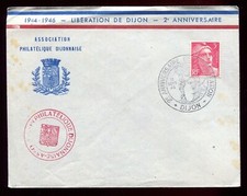 enveloppe Philatélie  2ième Anniversaire de la Libération de Dijon. 1946