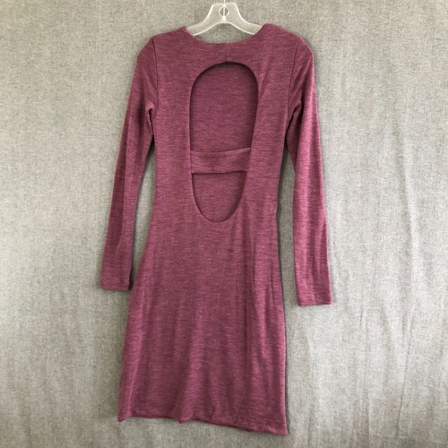 Kookai Womens 100% Wool Cut-Out Back Long Sleeve Knit A-Line Dress WineBerry 1 - Picture 2 of 8