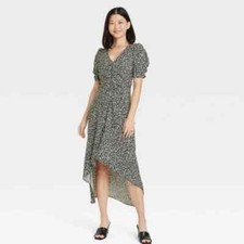 NWT A New Day Women's Midi Dress Crepe Short Sleeved Floral Size Medium Boho