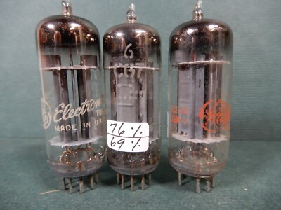 GE Set of Three 6CG7 6FQ7 Vacuum Tubes Amplitrex Tested 88/93% 76/69 ...