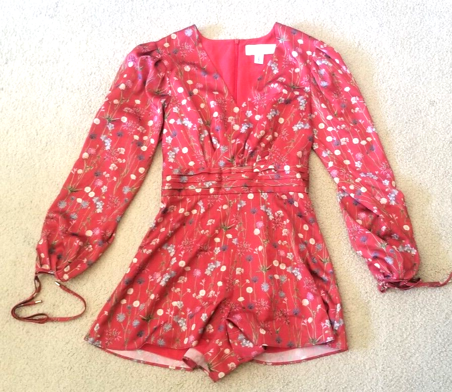 red floral romper dress Maddox Fit & Flare Long Sleeve Romper Floral Vine Red