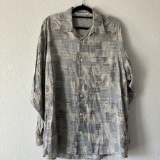 Jhane Barnes Mens Button Front Shirt Size Lg Long Sleeve Geometric Embroidery