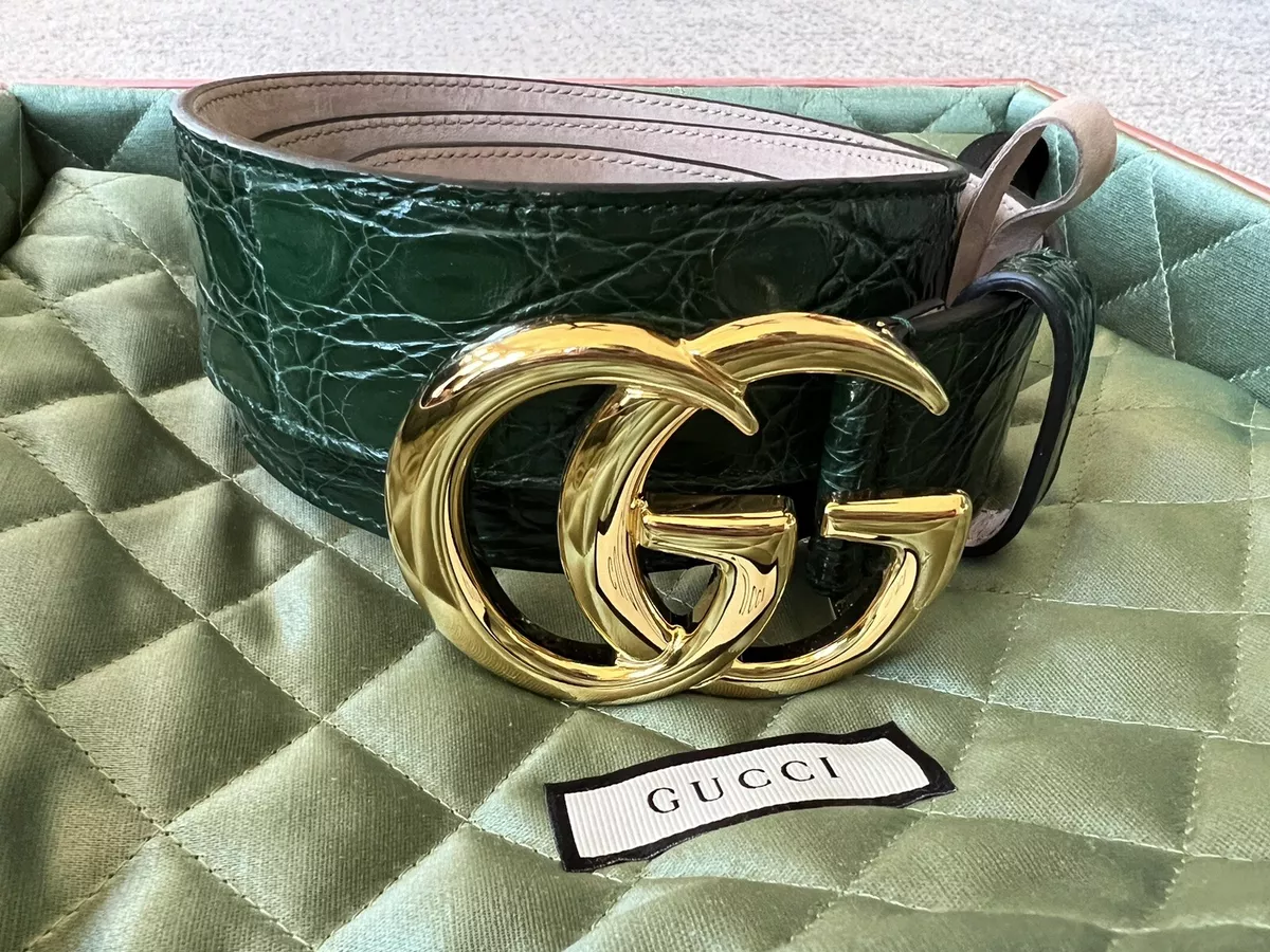 GG buckle wide belt in dark green leather