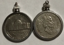 Basil 5 Cent Nickel Coin Holder Silver-Tone For Necklace Pendant Keychain Lot 2