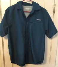 Eddie Bauer Short Sleeve Tech Woven Teal Fishing Vented Shirt Men's Size Medium