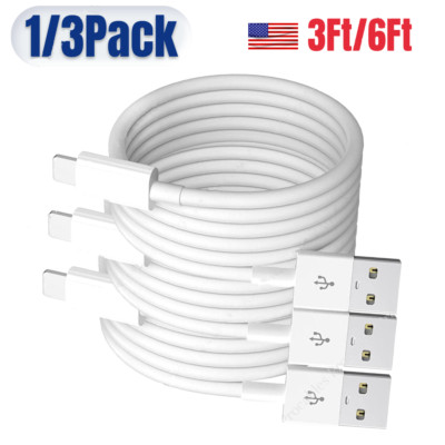 3Ft 6Ft USB Cable Fast Charging Cord For iPhone 14 13 12 Pro 8 6 Plus XR 1/3Pack