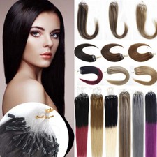 Easy Loop Micro Ring Human Hair Extensions Silicone MicroBead Link Straight Hair