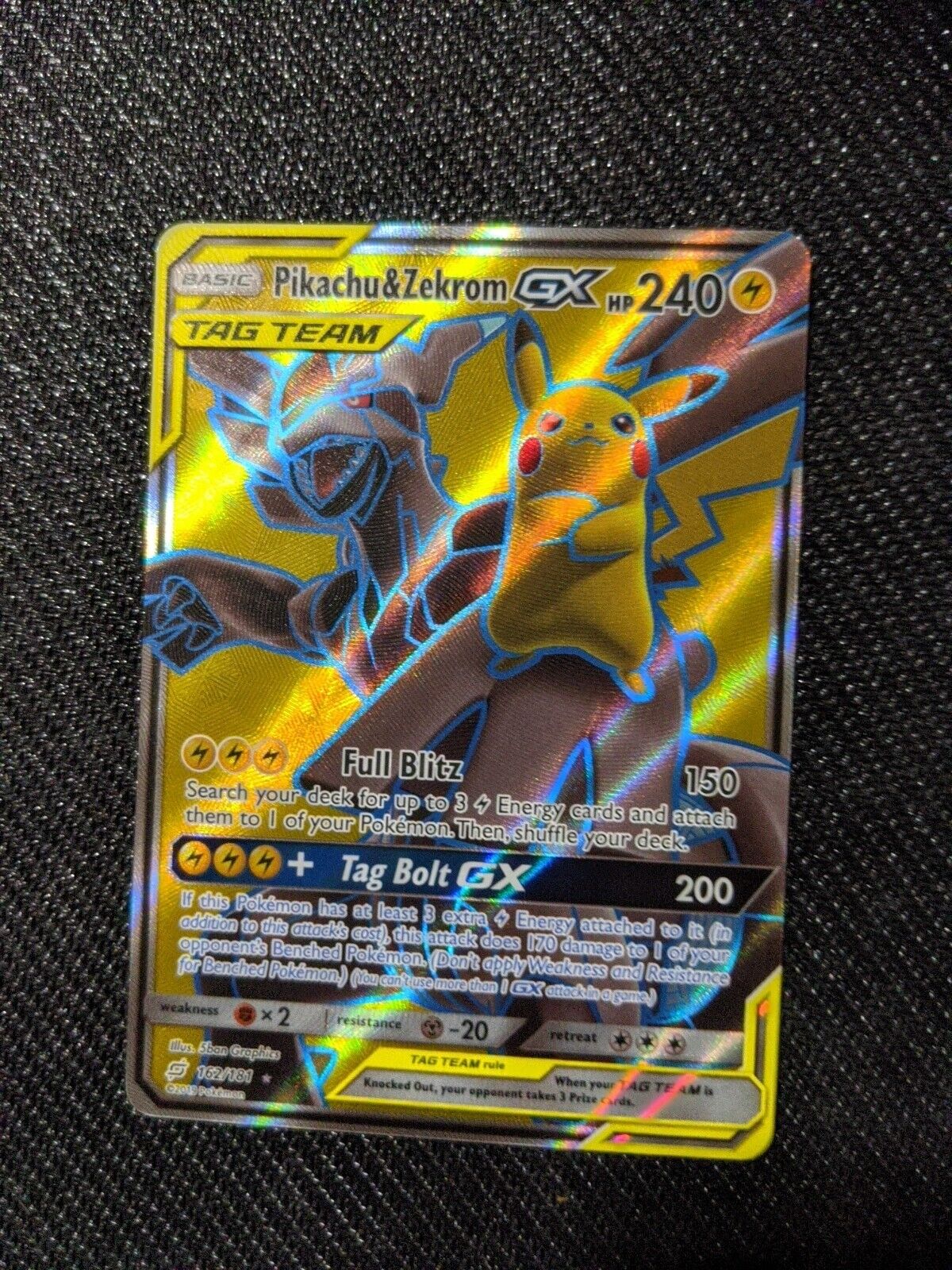 Pikachu & Zekrom GX - 162/181 - Full Art Ultra Rare NM Sun & Moon Team Up