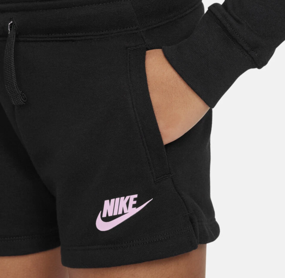 耐克 Little Kids' Girls' Club 抓绒短裤 尺寸 6 (5-6) 黑色 粉红色 — 第 3/4 张图片