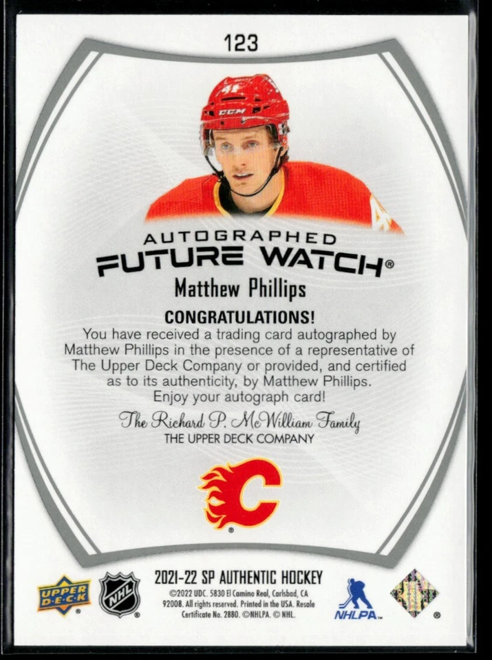 2021-22 SP Authentic #123 Matthew Phillips RC 438/999 - Image 2 of 2