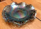 VINTAGE INDIANA CARNIVAL IRIDESCENT BLUE DIAMOND STAR BURST BOWL 1970 ERA