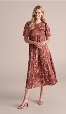 Preview Target Size 12 Satin Tiered Midi Dress Puff Sleeve 