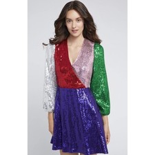 NEW Alice + Olivia Blaze Sequin Color Block Mini Dress Multicolor Womens Size 6