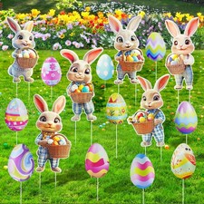 16 PCS Easter Bunny Decorations Outdoor, Easter Yard Signs Bunny and Eggs wit...
