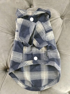 Koneseve Dog Shirt Blue Plaid Medium Snap Up Collared
