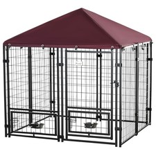 4.6x4.6 ft Indoor Outdoor Metal Dog Kennel House with Rotating Bowl Pet Playpen