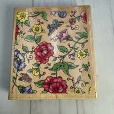 Rubber Stampede All Over Floral Butterfly Background Wood Mount Rubber Stamp
