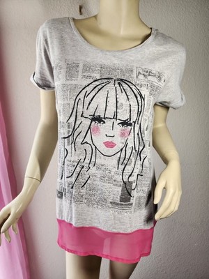 Style&Co Sparkle Tee Shirt Longish Tunic Hot Pink Trim Fancy Blouse Fun Sz PM