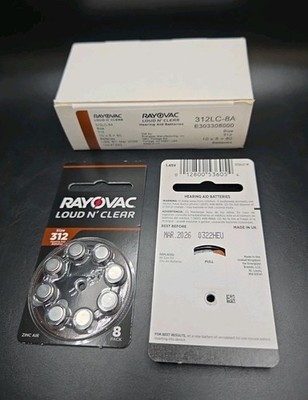 Rayovac Loud N Clear 312 Hearing Aid 10 Pks of 8 = 80 Batteries Exp 3/26