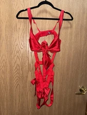 Adore Me Bodysuit Sz L Ivana True Red Strappy Sexy Feminine Fairy Lingerie