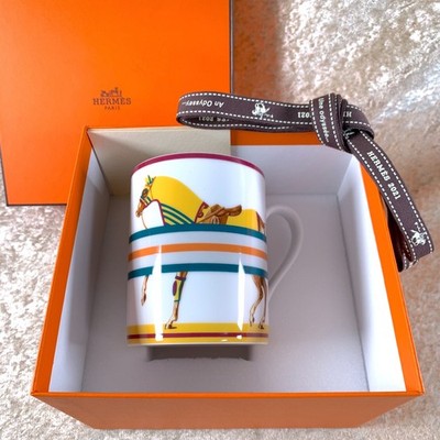 Hermes Mug Cup CHEVAL A LA COUVERTURE Horse Motife Porcelain Tableware with Case
