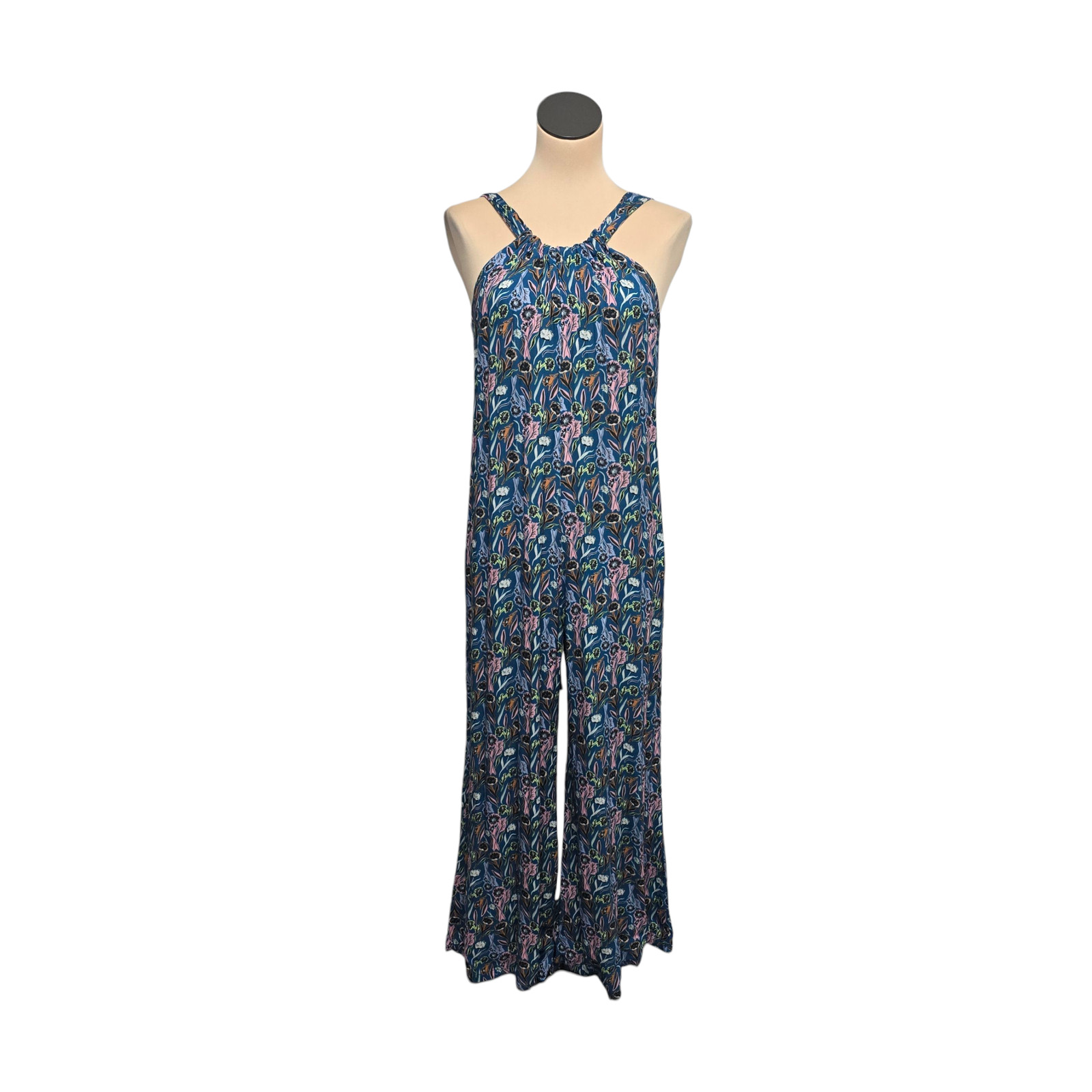 Corey Lynn Calter Jumpsuit Womens XS Blue Pink Floral Wide Leg Strappy Backless