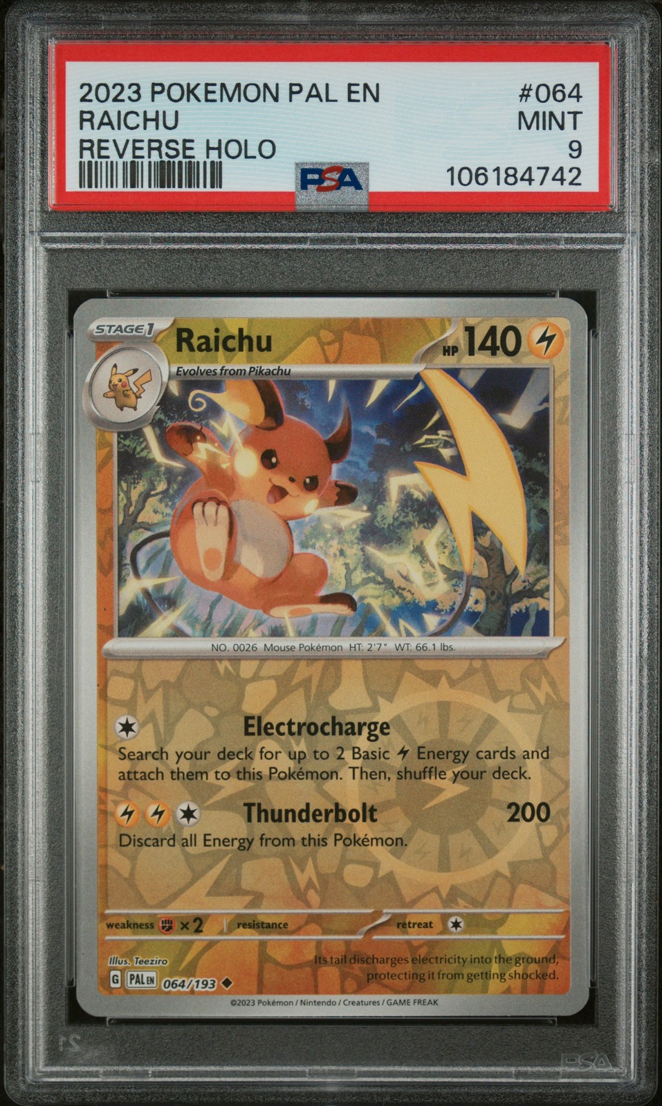 2023 POKEMON PAL EN-PALDEA EVOLVED REVERSE HOLO #064 RAICHU PSA 9
