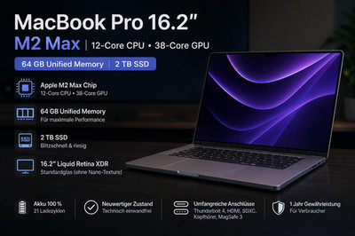 Apple MacBook Pro 16.2'' M2 Max - 64GB / 2TB / 12C / 38C / Händler, neuwertig