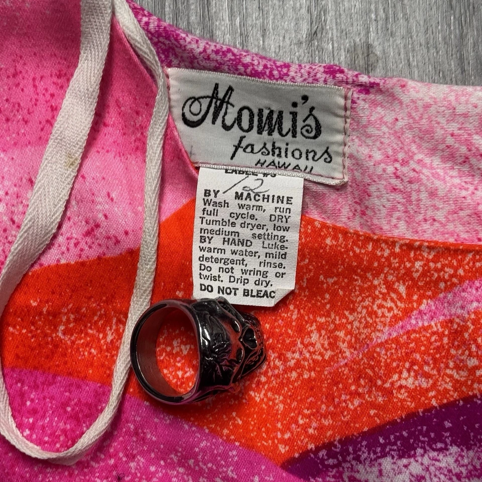 Vestido de tela de corteza vintage años 70 Momi’s Fashions neón floral manga campana Foto 4 de 4