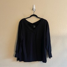 Nike Yoga Luxe Fleece Pullover Black Sweatshirt Oversized V Neck Women's Size XS