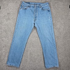 Vintage 90s Levis 501 Mens Blue Denim Straight Button Fly Jeans 34x30 Made USA