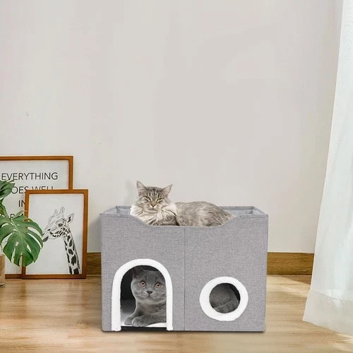 Cat House Large Indoor Cats Bed Cute Modern Cat Condo Shelter Foldable - Image 2 of 4