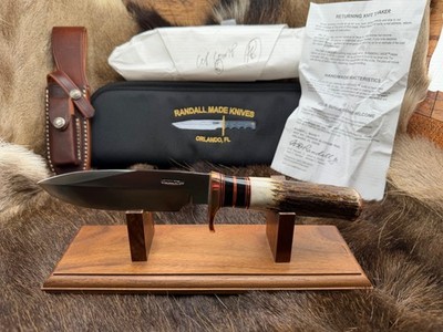Randall Model Copper Companion Knife With Stag Handles & Leather Sheath Mint
