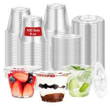 9oz Clear Plastic Cups with Flat Lids No Hole Small Disposable Togo Cups with...