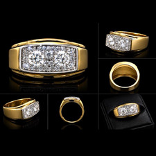 14k Yellow Gold Band Ring w/ 3 Natural Round ...