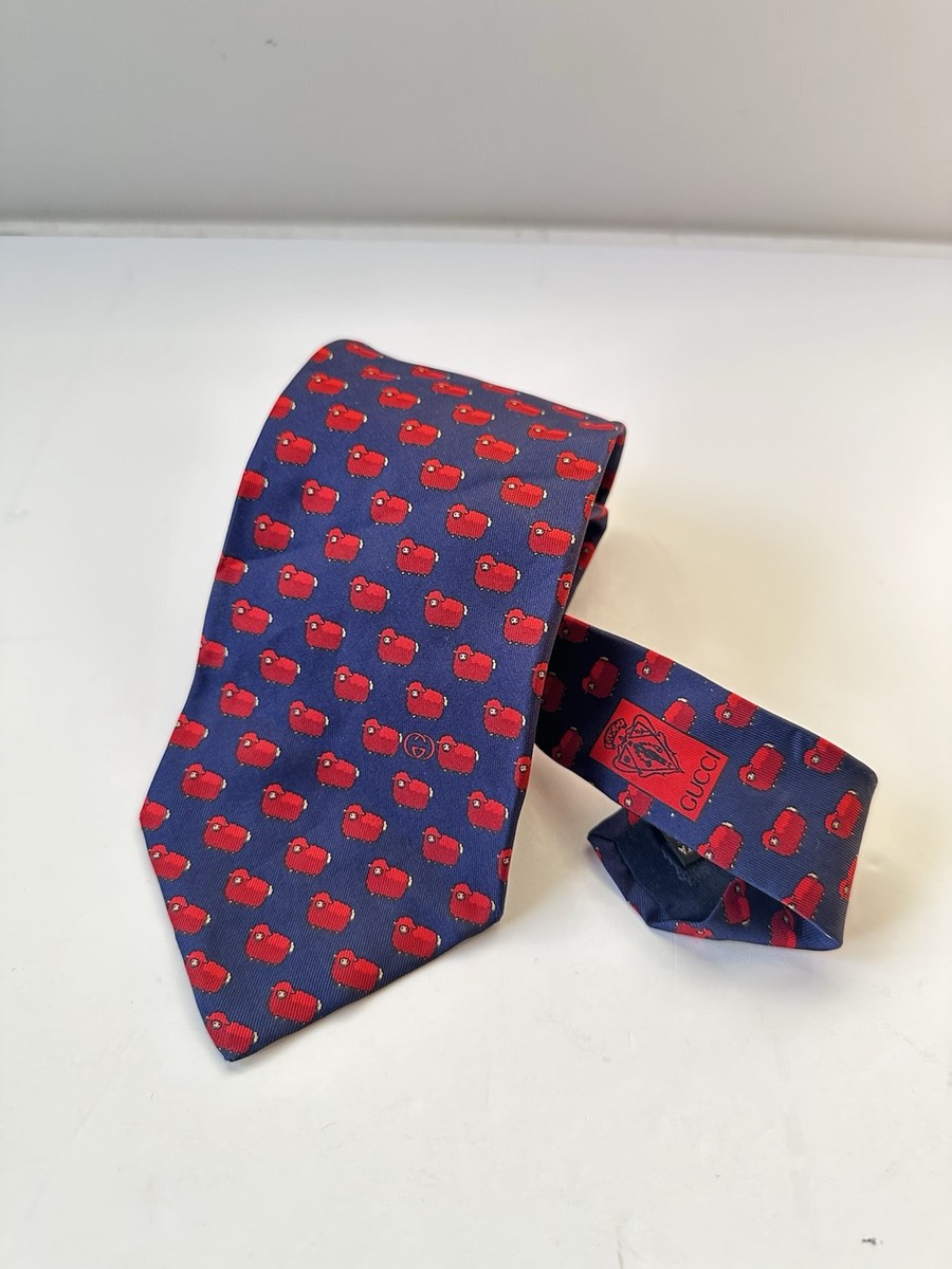 GUCCI リボンタイ　ネイビー レッド Gucci Silk Neck Tie Blue Red Sheep Print Men's | eBay