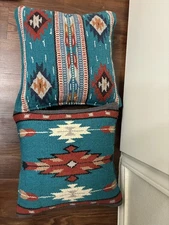 2 Southwest Throw Pillow Covers - turquoise teal wool aztec native indian tribal