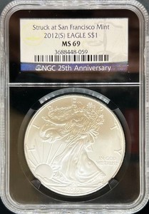 2012-S Silver Eagle MS69 NGC Black Core (#PA3688448059)