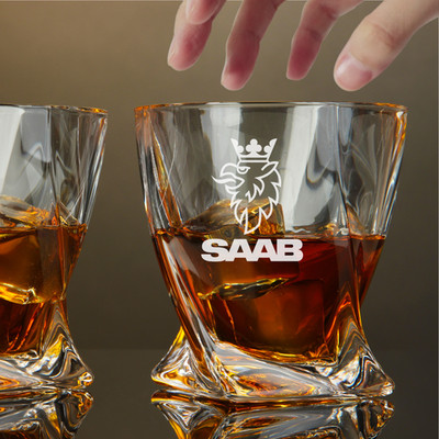 Custom Engraved SAAB Whiskey Glass   10 oz Twisted Glass