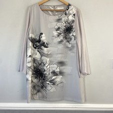 Jacques Vert Dress Womens Size 16 Grey Floral Long sleeve Mother Of Bride 