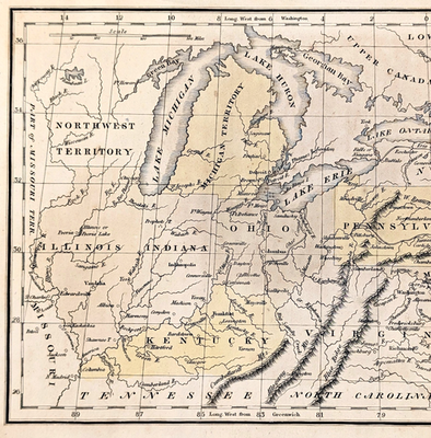 #ad 1833 Map NORTHWEST TERRITORY MICHIGAN TERRITORY OHIO KENTUCKY GREAT LAKES $165.54